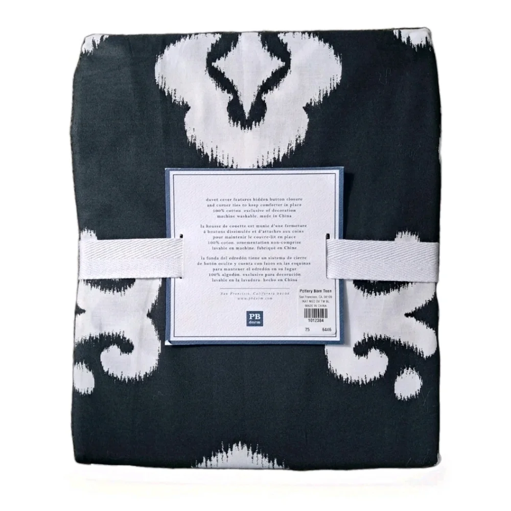 Pottery Barn Teen Ikat Medallion Duvet Cover Twin NWT 100% Cotton Black White
